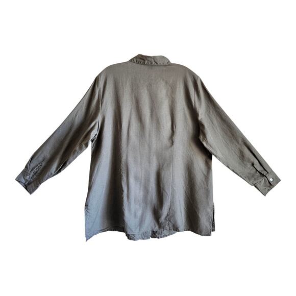 RICHARD MALCOLM Women's Plus 1X Irish Linen Shirt Olive Embroidered Eyelet 46" - Picture 8 of 8